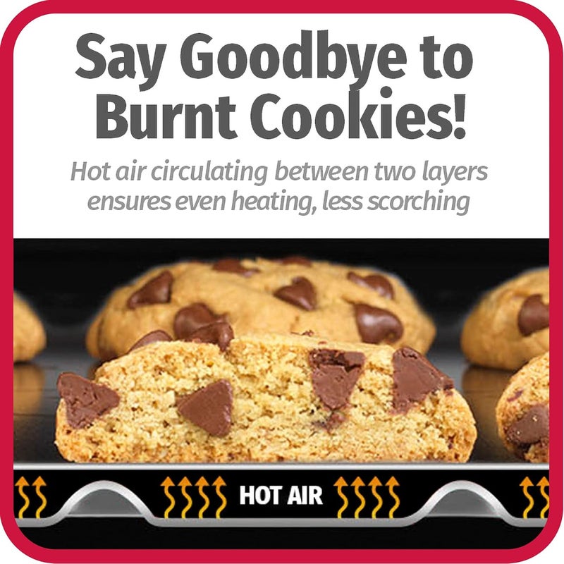 GoodCook AirPerfect 16" x 14" Nonstick Steel Insulated Cookie Sheets, No-Burn Baking Sheets with Large Handles, Set of 2, Gray - Image 2